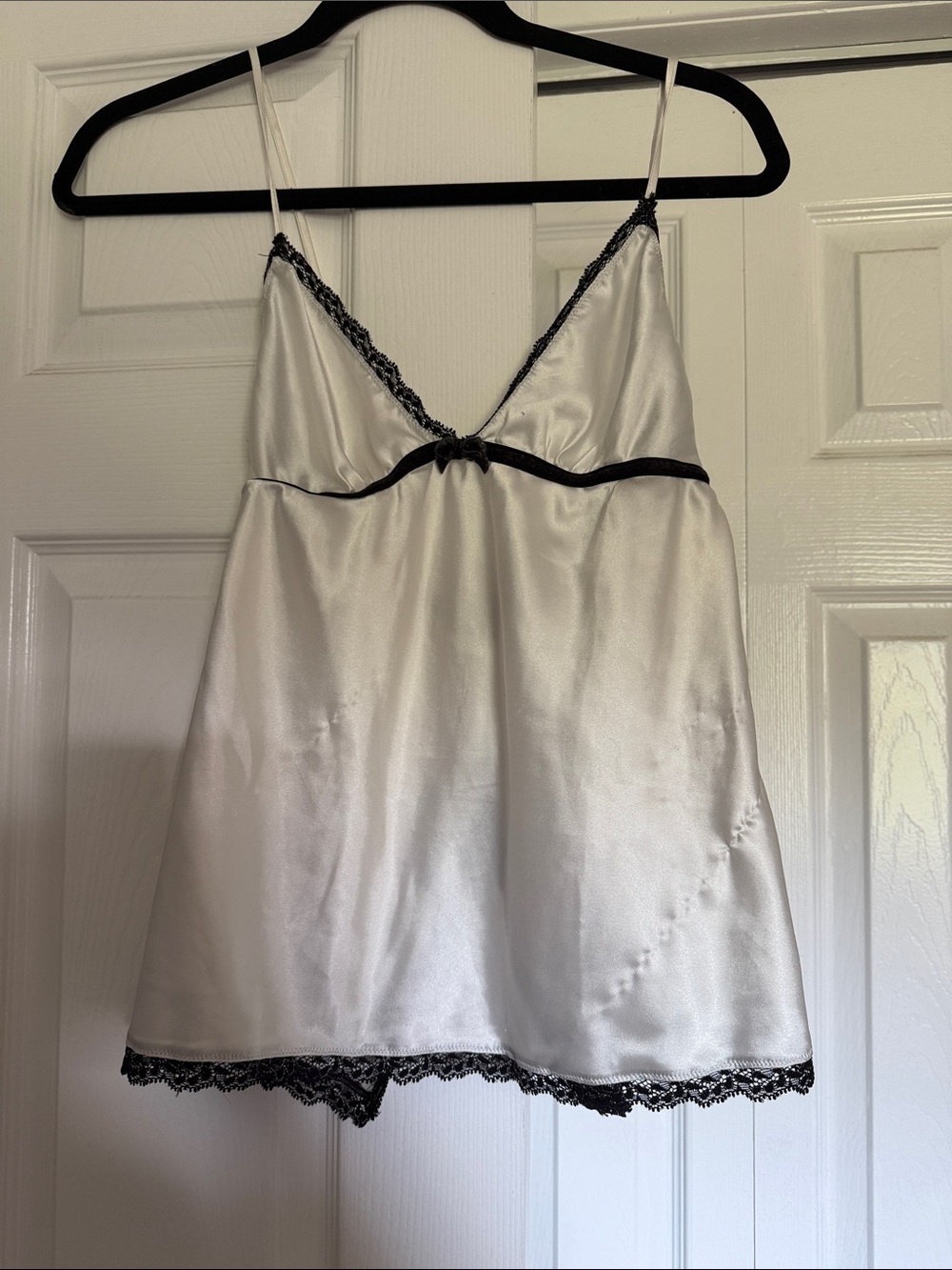 Victoria's Secret White Satin Chemise with Black Lace Trim